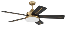 Craftmade DRW54SB5-NWF - Drew 54" 5-Blade Ceiling Fan in Satin Brass w/ Flat Black/Walnut Blades; Integrated Light Kit